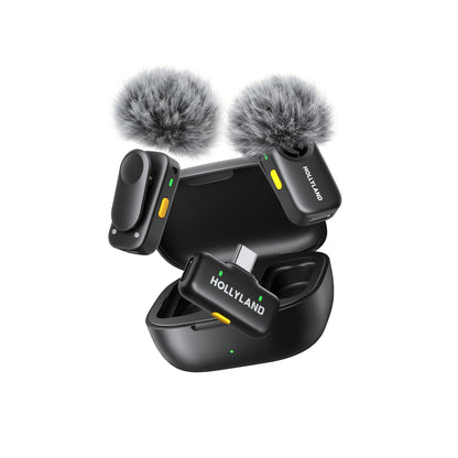 Hollyland LARK A2 Duo Wireless Microphone – 2 Transmitters, USB-C Receiver & Charging Case