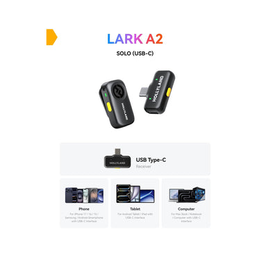 Hollyland LARK A2 Solo Wireless Microphone (1TX + 1 USB-C RX) – Space Gray
