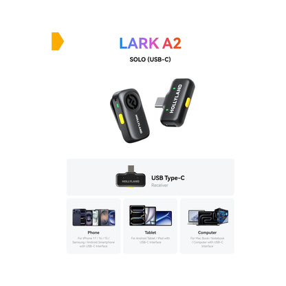 Hollyland LARK A2 Solo Wireless Microphone (1TX + 1 USB-C RX) – Space Gray