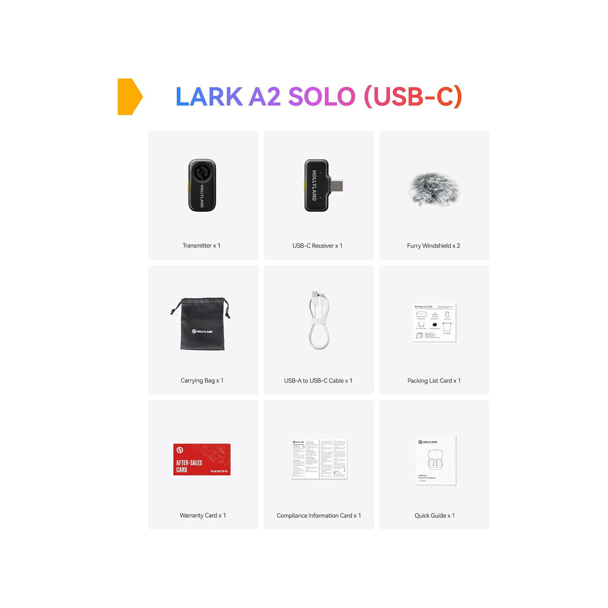 Hollyland LARK A2 Solo Wireless Microphone (1TX + 1 USB-C RX) – Space Gray
