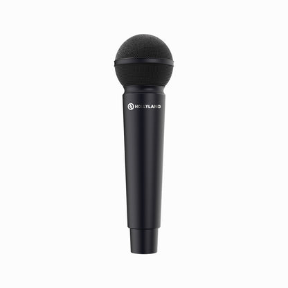 A black handheld wireless microphone with a white 'HOLLYWOOD' logo printed on the side, shown against a plain white background.