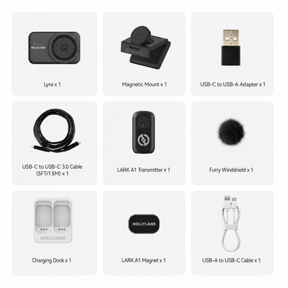 Hollyland Lyra UHD 4K Webcam Streaming Bundle with LARK A1 Wireless Microphone (Black)
