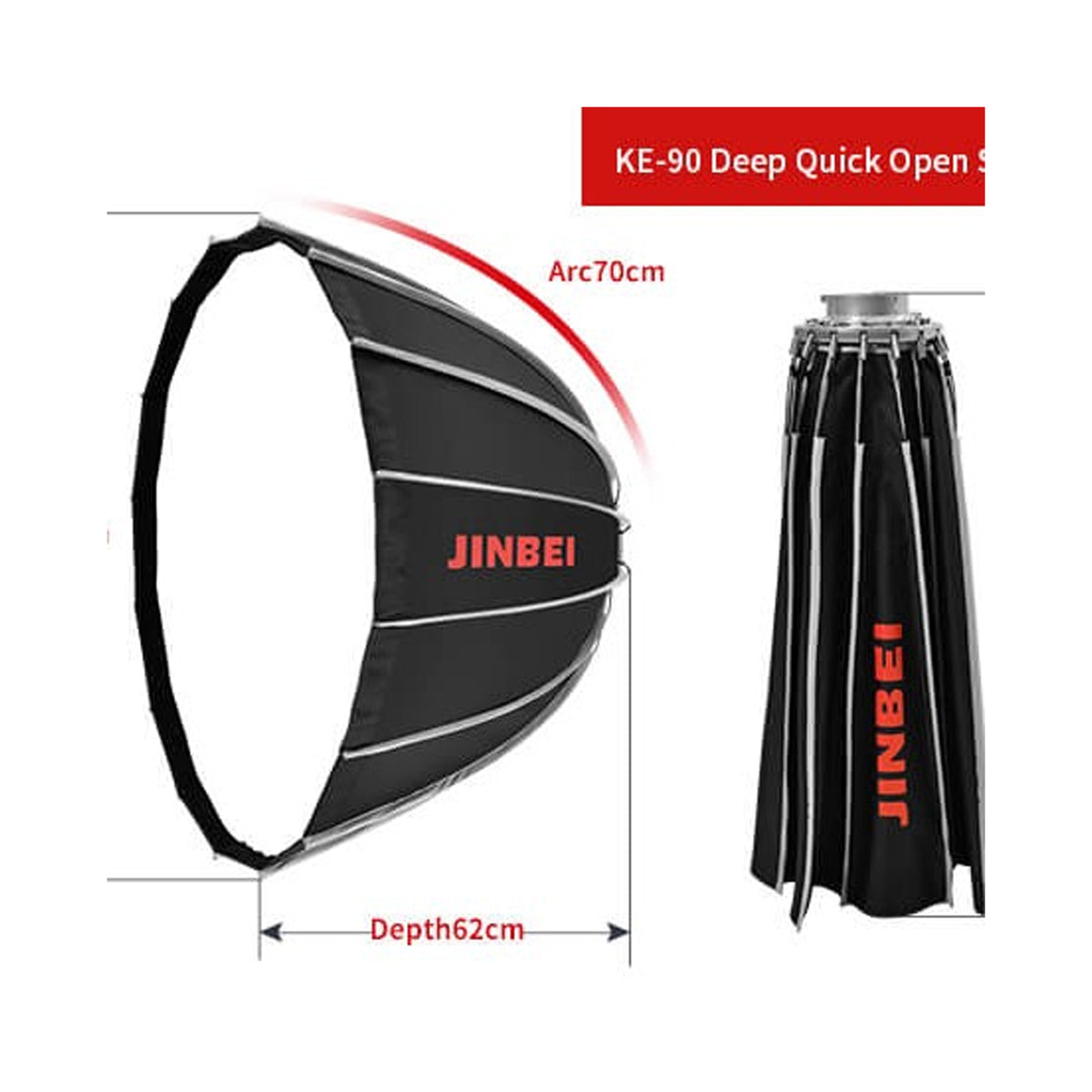 JINBEI 90 cm KE-90 Deep Quick Open Soft box with Grids