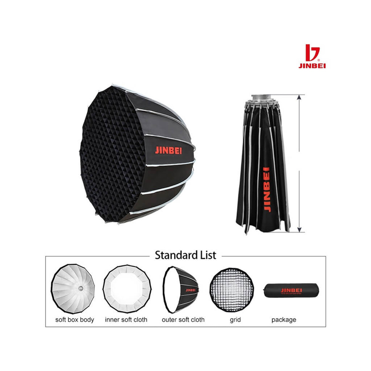 JINBEI 90 cm KE-90 Deep Quick Open Soft box with Grids