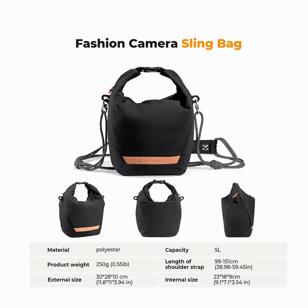 K&F Concept Camera Sling Bag Small Camera bag Lightweight Crossbody and Inner Liner Bag for Protection and Versatility, Black 5L (KF13.168V2)