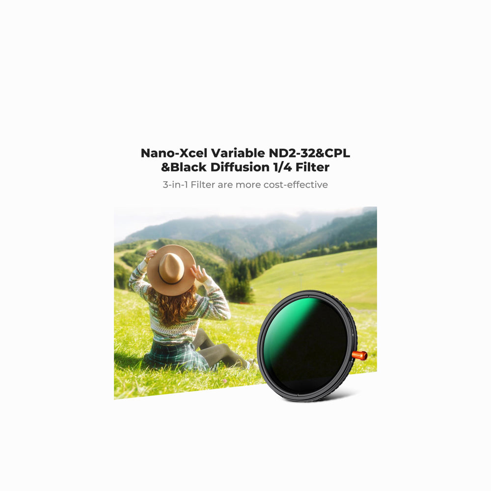 K&F Concept 82mm Variable ND2-32 (1-5 Stops) & Circular Polarizing Filter CPL & Black Mist 1/4 3 in 1 HD Lens Filter with 28 Multi-Coated for Camera Lenses Nano-Xcel Series-KF01.2928V2