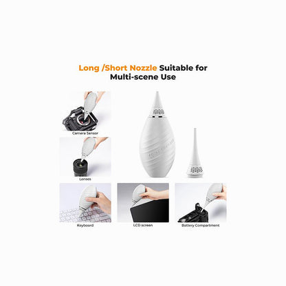 K&F Concept KF08.048 Air Blower with Long Nozzle/Short Nozzle Switch Design (White) - Camera Lens Blower (White)