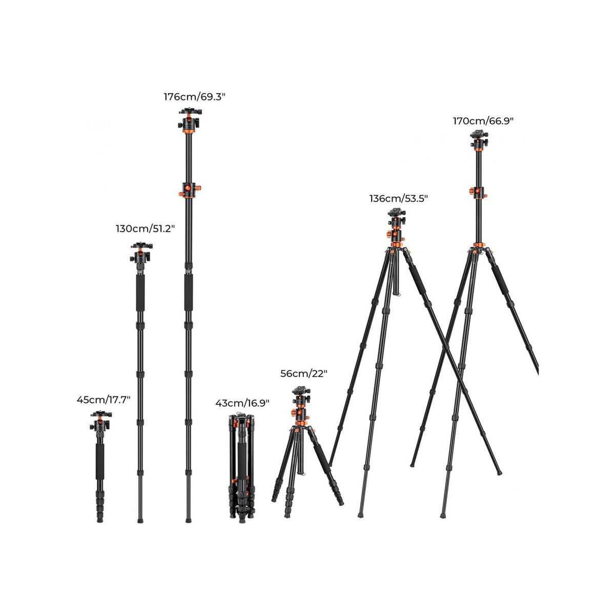 K&F Concept 67″ Overhead Aluminium Camera Tripod with Monopod-KF09.085V7