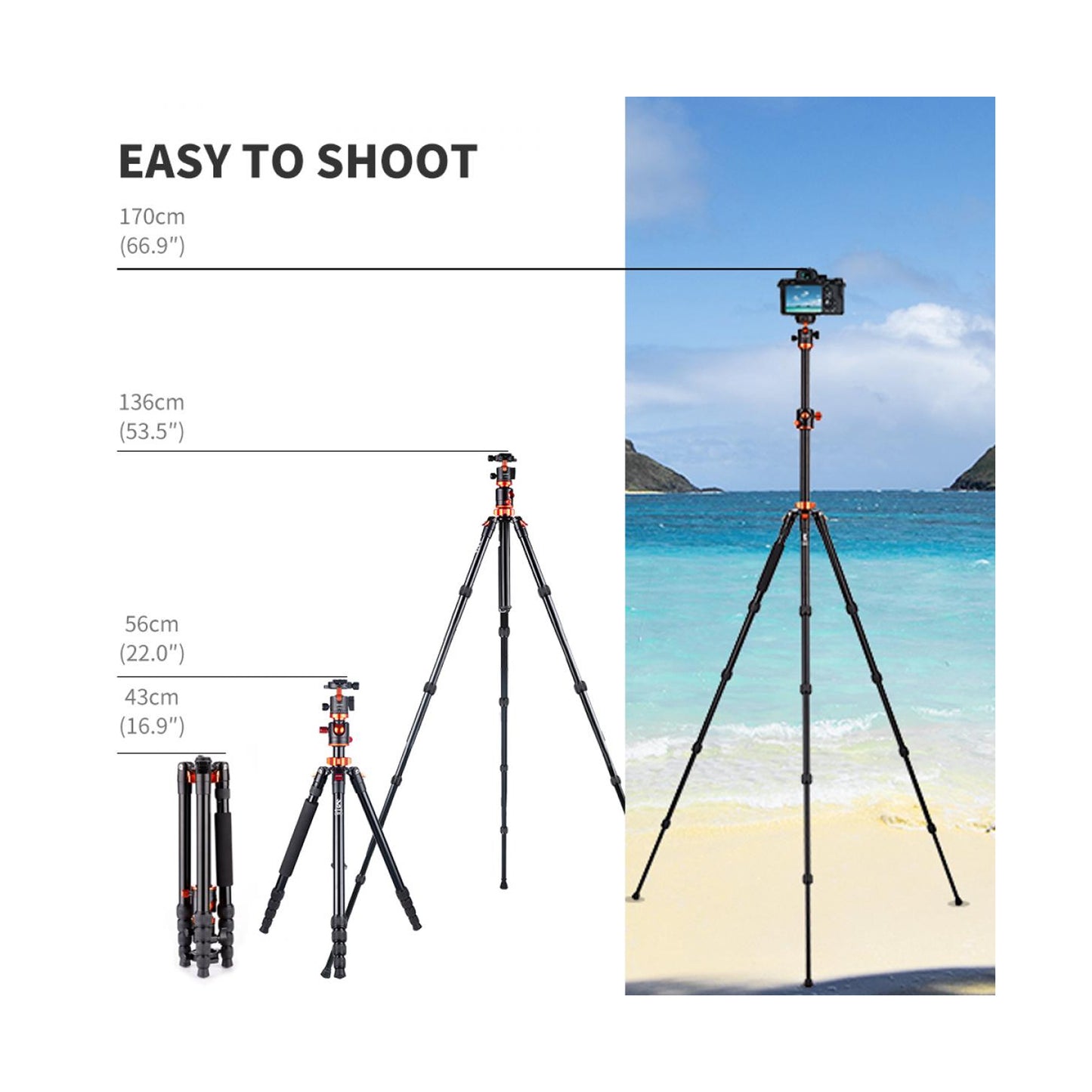 K&F Concept 67″ Overhead Aluminium Camera Tripod with Monopod-KF09.085V7