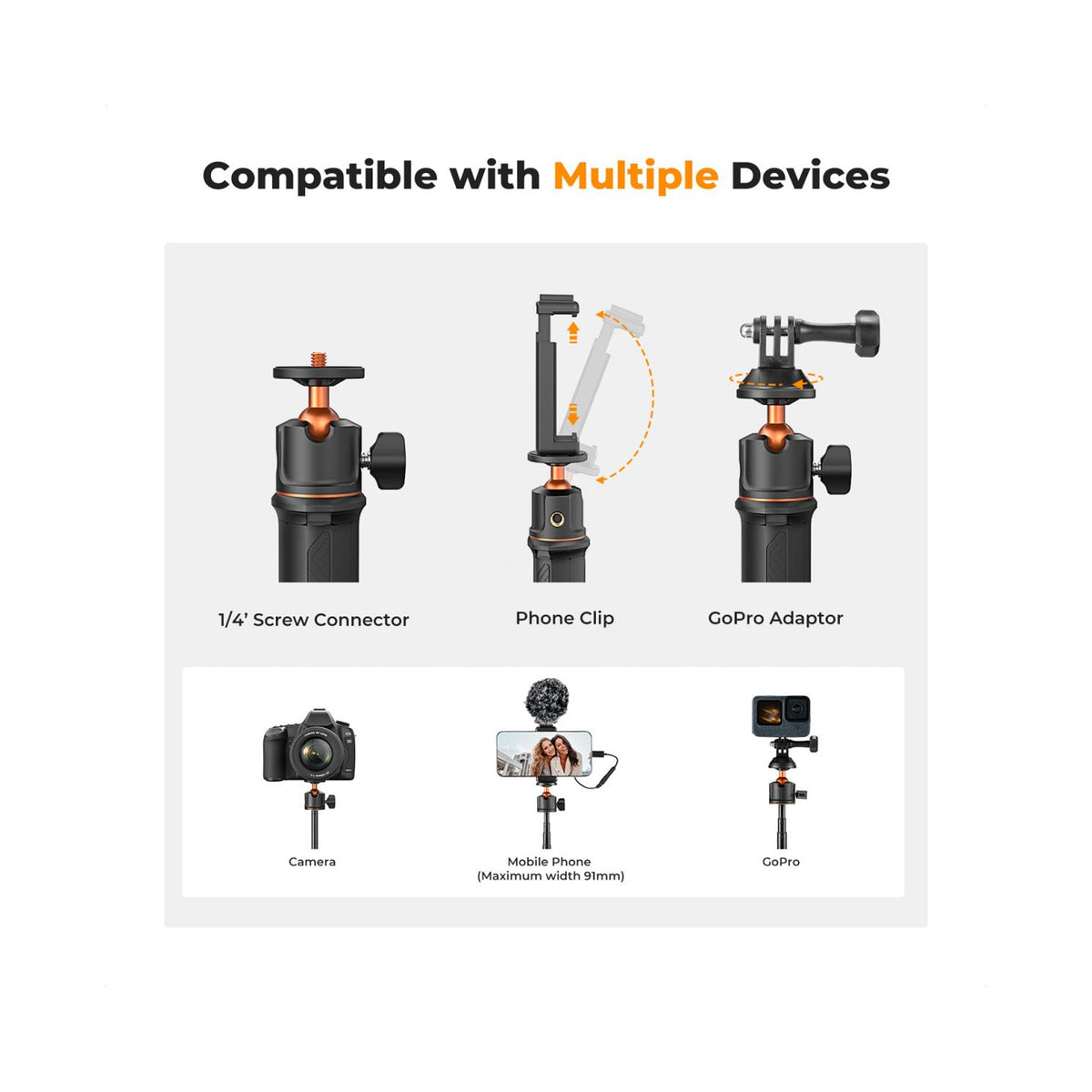 K&F Concept MS11 60cm 3-in-1 Selfie Stick & Desktop Tripod with Bluetooth Remote-KF09.135