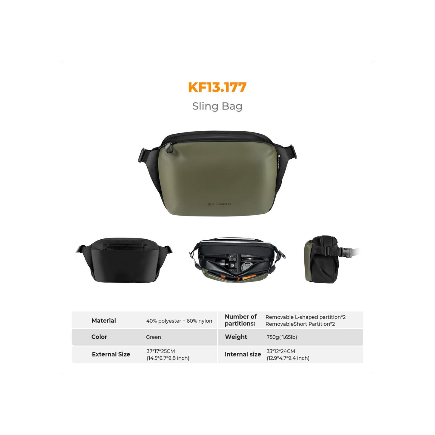 K&F Concept Urban Wander 01 2-in-1 Camera Sling Bag 12L – Green (KF13.177V1)