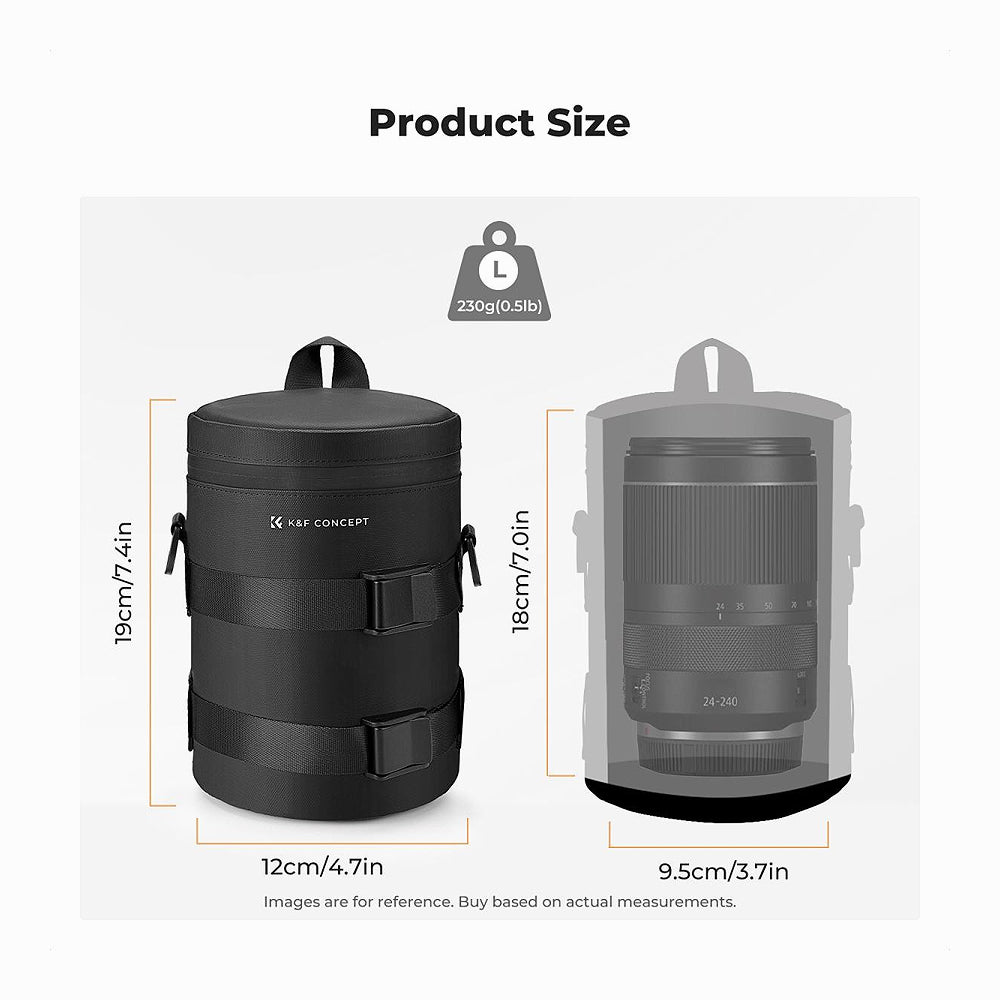 K&F Concept KF13.189 Camera Lens Pouch Case, Waterproof Zipper Lens Protective Bag, Camera Lens Carry Bag Fits Lenses Below 2.7x4.3 (D x H) - S-