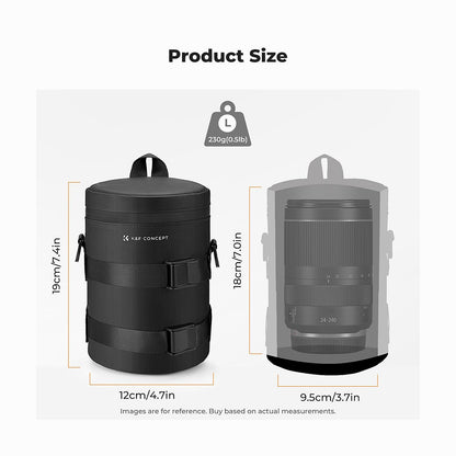K&F Concept KF13.189 Camera Lens Pouch Case, Waterproof Zipper Lens Protective Bag, Camera Lens Carry Bag Fits Lenses Below 2.7x4.3 (D x H) - S-