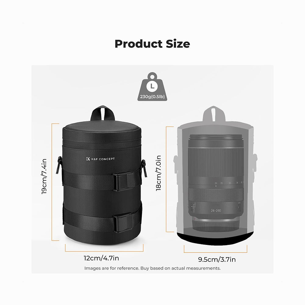 K&F Concept Camera Lens Pouch Case, Waterproof Zipper Lens Protective Bag, Camera Lens Carry Bag Fits Lenses Below 3.14x5.5 (D x H) - M-SKU: KF13.201