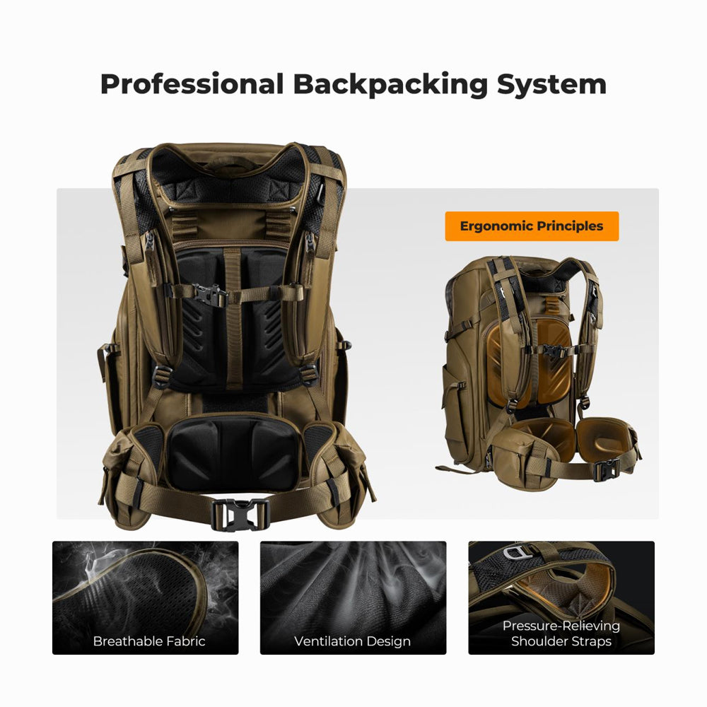 K&F Concept 30L Camera Backpack Adjustable Straps – Fits 15" Laptop, Camera Gear Gold Color (KF13.206)