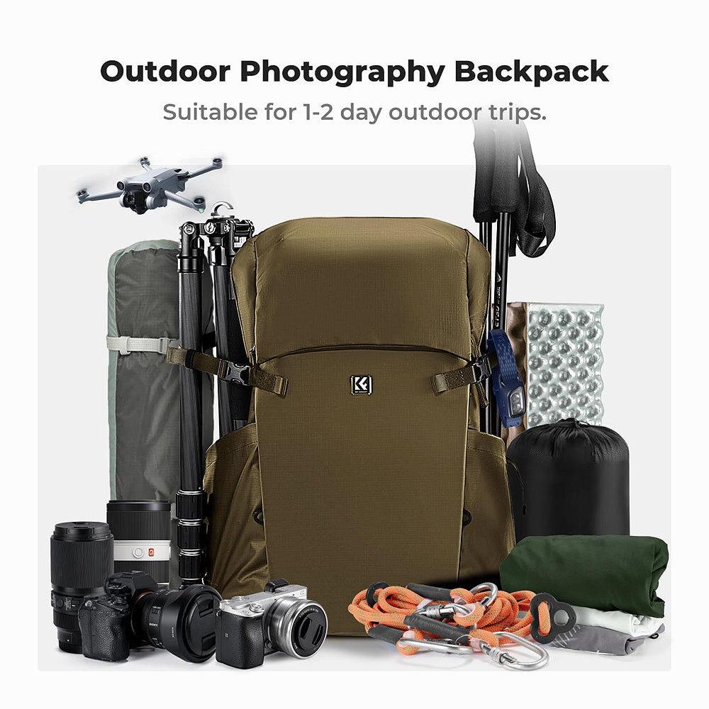 K&F Concept 30L Camera Backpack Adjustable Straps – Fits 15" Laptop, Camera Gear Gold Color (KF13.206)