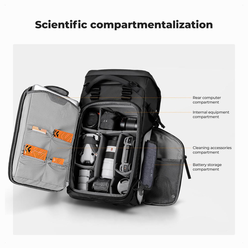 K&F Concept KF13.206V130L Camera Backpack Adjustable Straps – Fits 15" Laptop, Camera Gear BLACK Color (KF13.206V1)