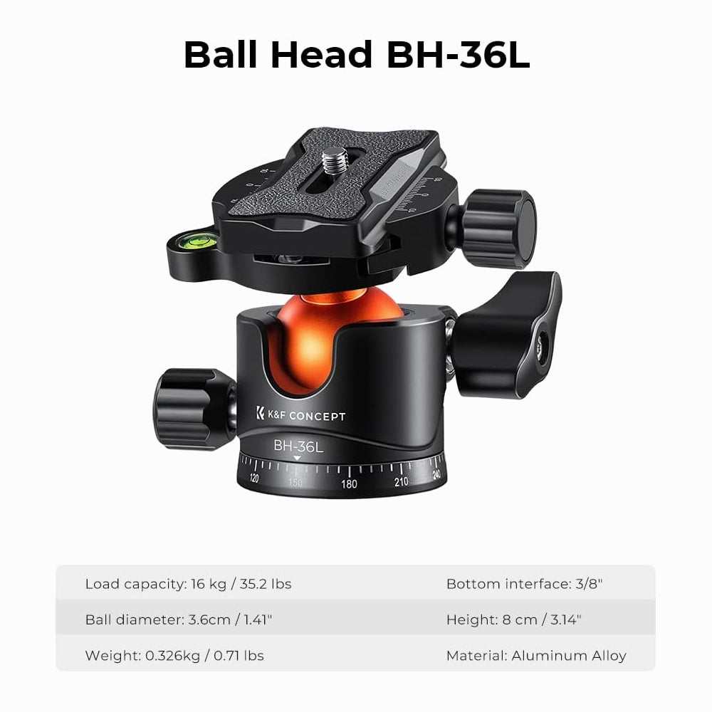 K&F Concept T255A4+BH-32L Camera Aluminum Tripod with Ball Head & Detachable Monopod((Red)KF09.085V4