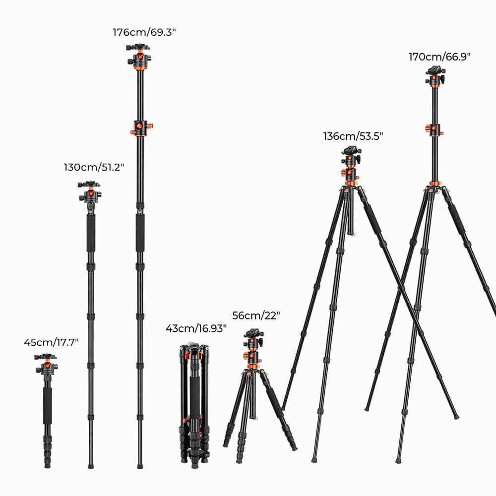 K&F Concept T255A4+BH-32L Camera Aluminum Tripod with Ball Head & Detachable Monopod((Red)KF09.085V4