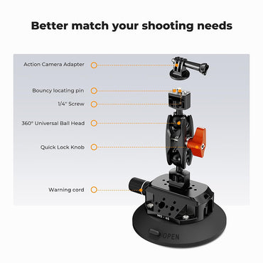 K&F Concept 4.5" Suction Cup Camera Mount with Double Ball Head Magic Arm, Mobile Phone Clamp, Gopro Adapter Accessories, 3/8" to 1/4" Adapter Screw, MS45-KF31.100V1