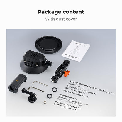 K&F Concept 4.5" Suction Cup Camera Mount with Double Ball Head Magic Arm, Mobile Phone Clamp, Gopro Adapter Accessories, 3/8" to 1/4" Adapter Screw, MS45-KF31.100