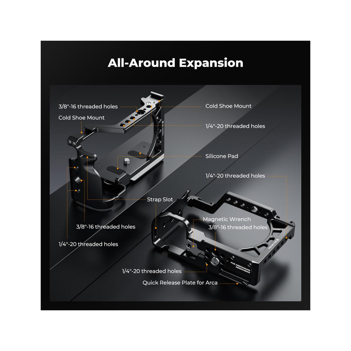 K&F Concept Full Camera Cage for Sony Alpha A6500/A6400/A6300/A6000 – KF31.245