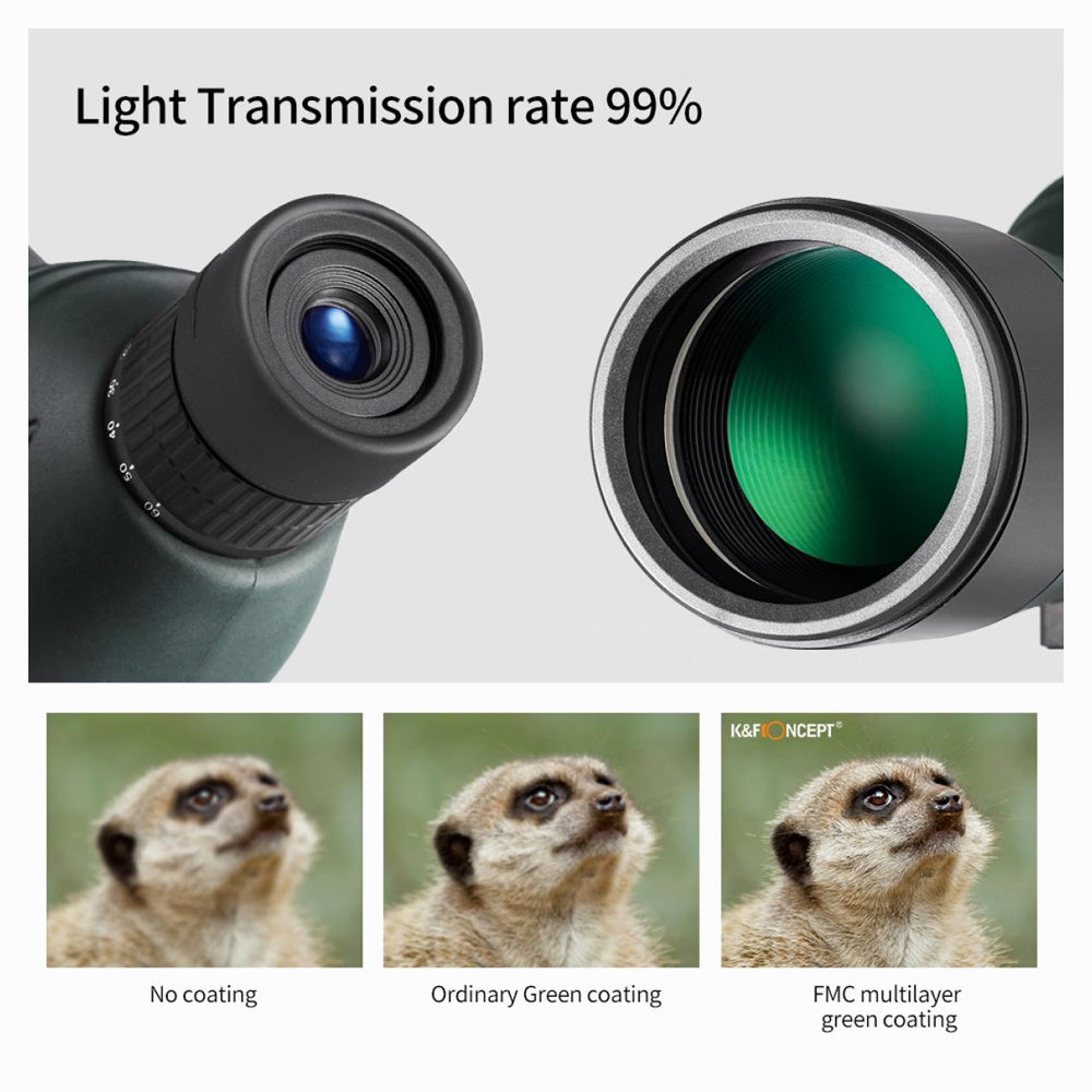 K&F Concept 20-60x60 Spotting Scopes for Target Shooting, Waterproof Spotter Scope with Tripod & Phone Adapter, 131-66ft/1000yds BAK4 45°Angled Eyepiece Range Scope for Bird Watching Wildlife Hunting(