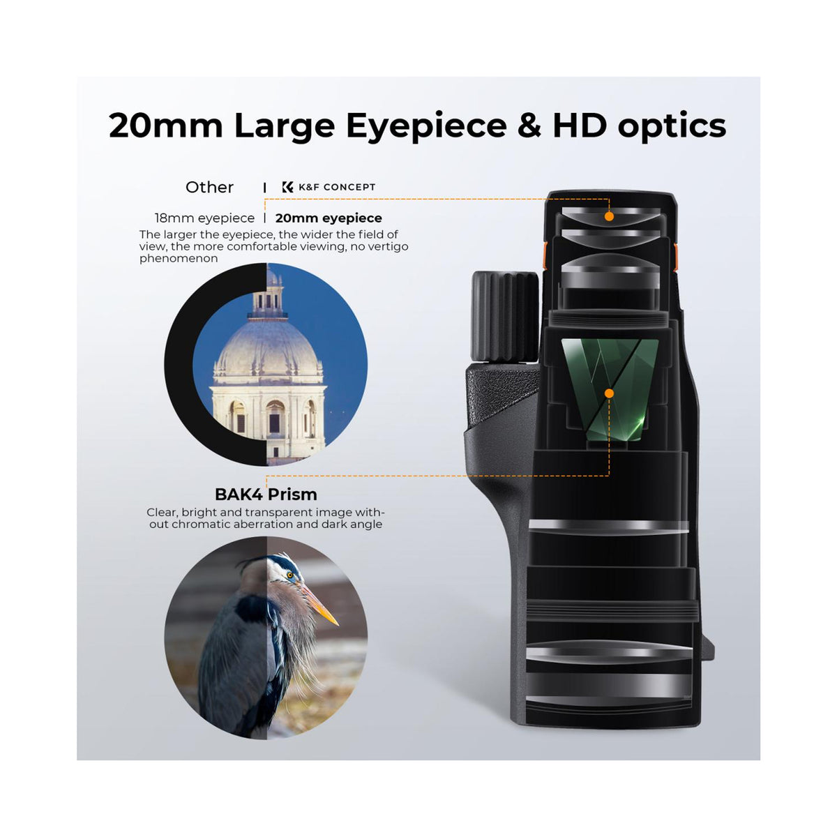 K&F Concept Monocular Telescope 12X50 Outdoor Telescope Hunting, HD Monocular for Adults with Phone Holder and Tripod (KF33.086)