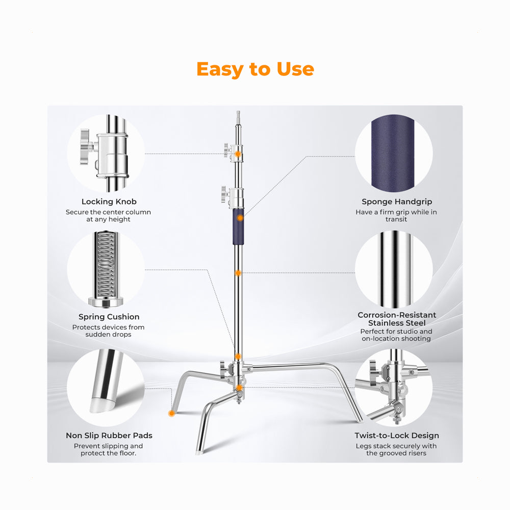 K&F Concept Stainless-Steel Heavy-Duty C Stand with Boom Arm -KF34.037