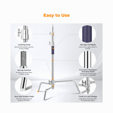 K&F Concept Stainless-Steel Heavy-Duty C Stand with Boom Arm -KF34.037