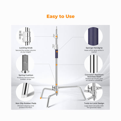 K&F Concept Stainless-Steel Heavy-Duty C Stand with Boom Arm -KF34.037