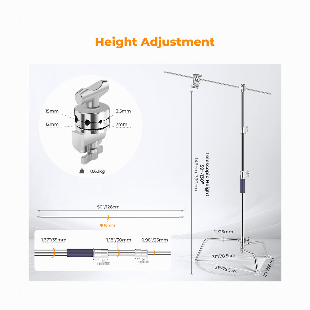 K&F Concept Stainless-Steel Heavy-Duty C Stand with Boom Arm -KF34.037