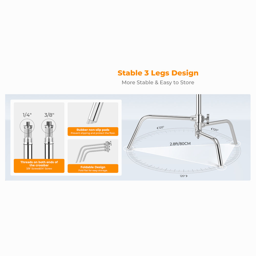 K&F Concept Stainless-Steel Heavy-Duty C Stand with Boom Arm -KF34.037