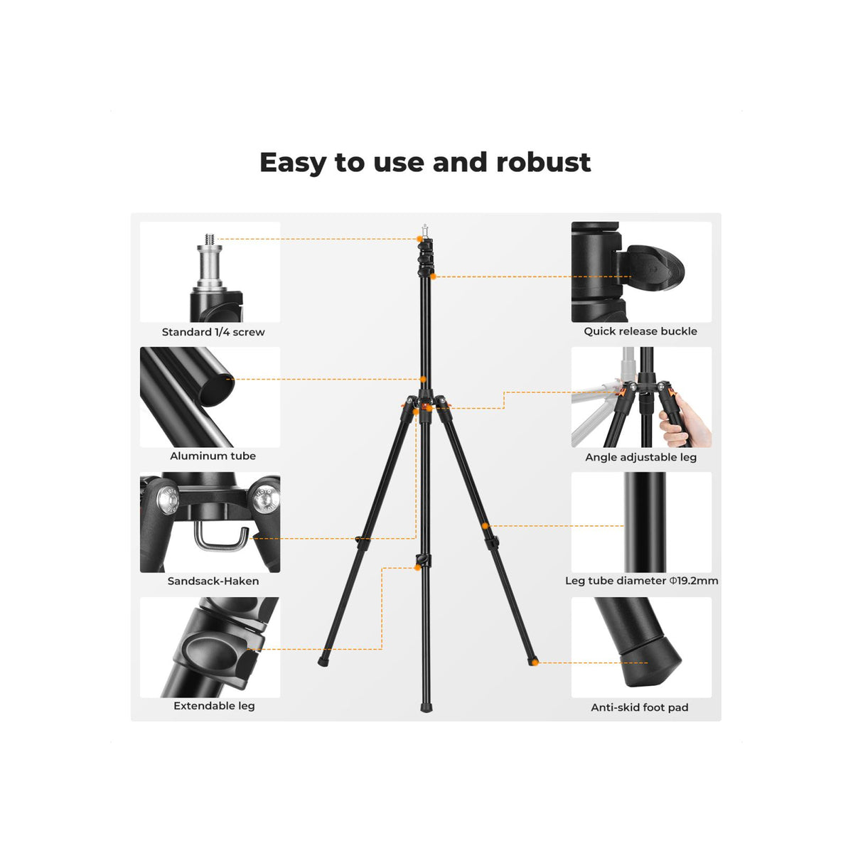 K&F Concept 200cm Extendable Photography Light Stands – 2-Pack (KF34.038S1)