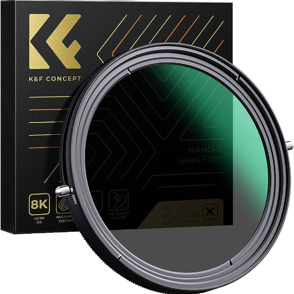 K&F Concept 77mm ND2-ND32 (1-5 Stop) Variable ND Filter and CPL Circular Polarizing Filter 2 in 1 for Camera Lens No X Spot Weather Sealed(KF01.1087V2)