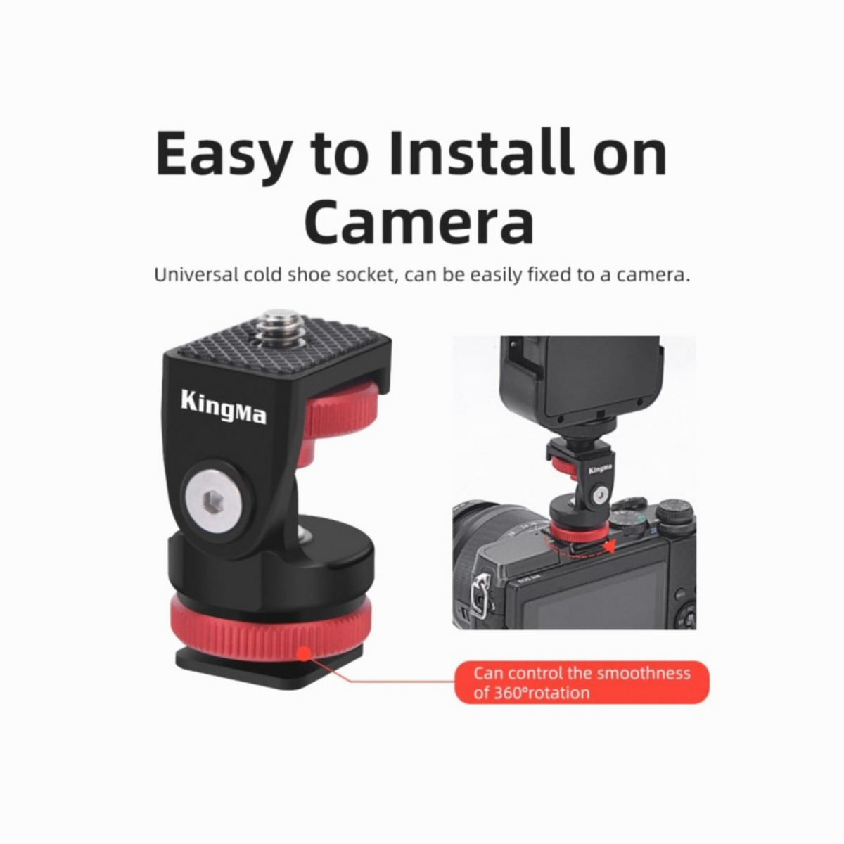 KINGMA VL007 Aluminum Cold Shoe Camera Bracket Mount Rotate 1/4 Screw