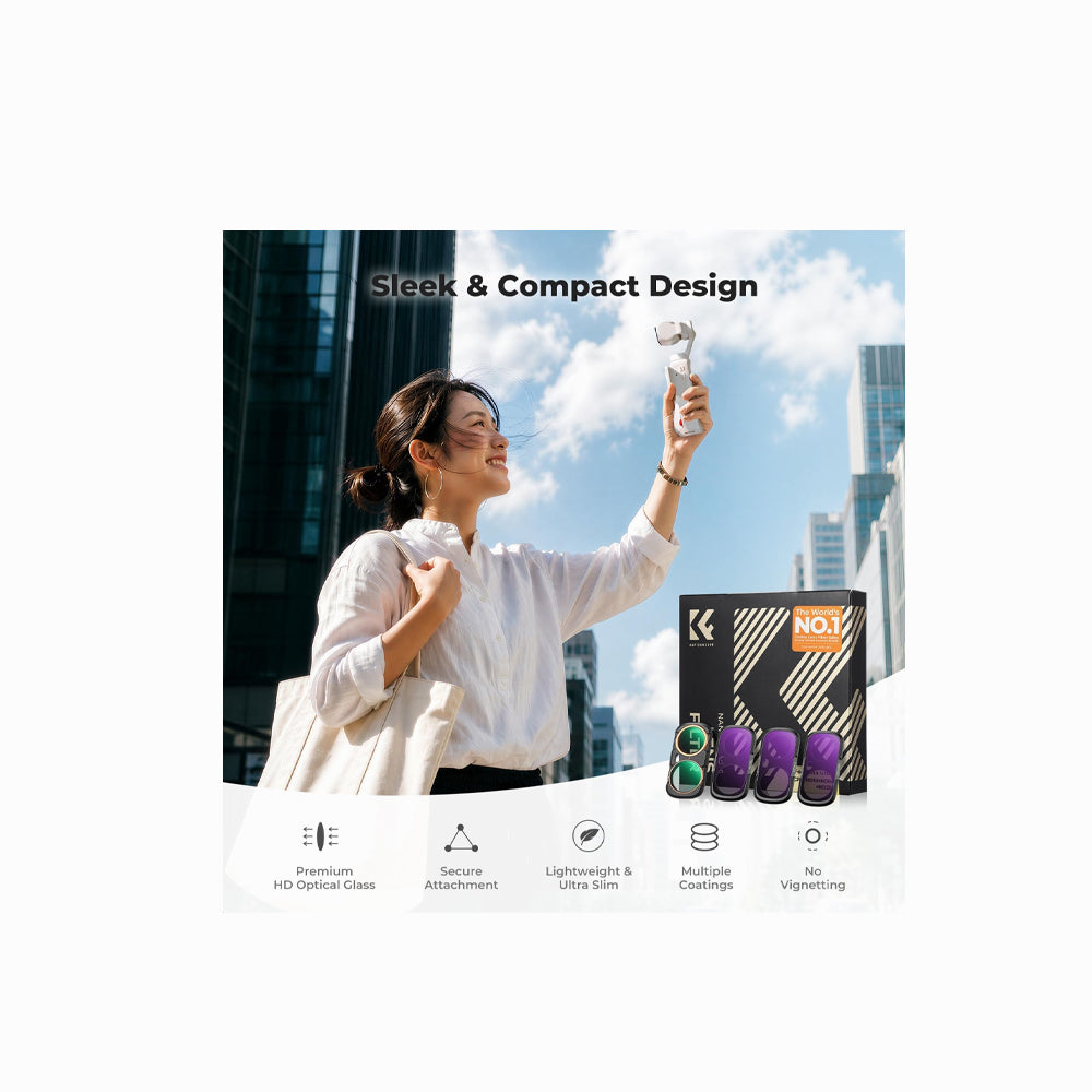 K&F CONCEPT CPL + ND16 + ND64 + ND256 Filter Kit Compatible with Insta360 Luna Ultra, (4, 6 and 8-Stop Neutral Density + Polarising) Magnetic Mount, Ultra-Slim, Stowable –KF0103.9901.0050