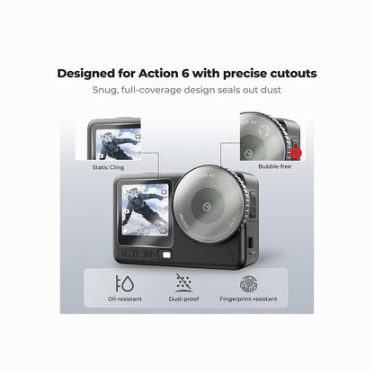 K&F CONCEPT Screen Protector for DJI OSMO Action 6 Camera + Lens cap Cover 0.3mm 9H Hardness Tempered Glass Protector, Anti-Scrach Anti-Bubble(2-pack  KF12.0045S1