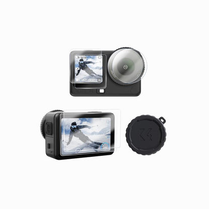 K&F CONCEPT Screen Protector for DJI OSMO Action 6 Camera + Lens cap Cover 0.3mm 9H Hardness Tempered Glass Protector, Anti-Scrach Anti-Bubble(2-pack  KF12.0045S1