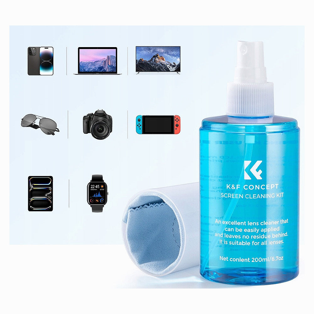K&F CONCEPTLCD Screen Cleaning Kit Liquid 200 ml + 3x Cloth / Kf08.059 / Portable Cleaning Kit