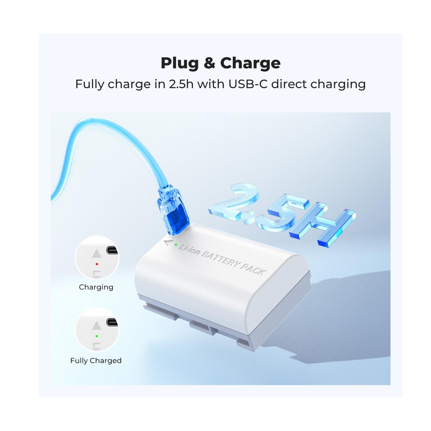 K&F Concept LP-E6P 2520mAh USB-C Camera Battery for Canon – KF28.0131