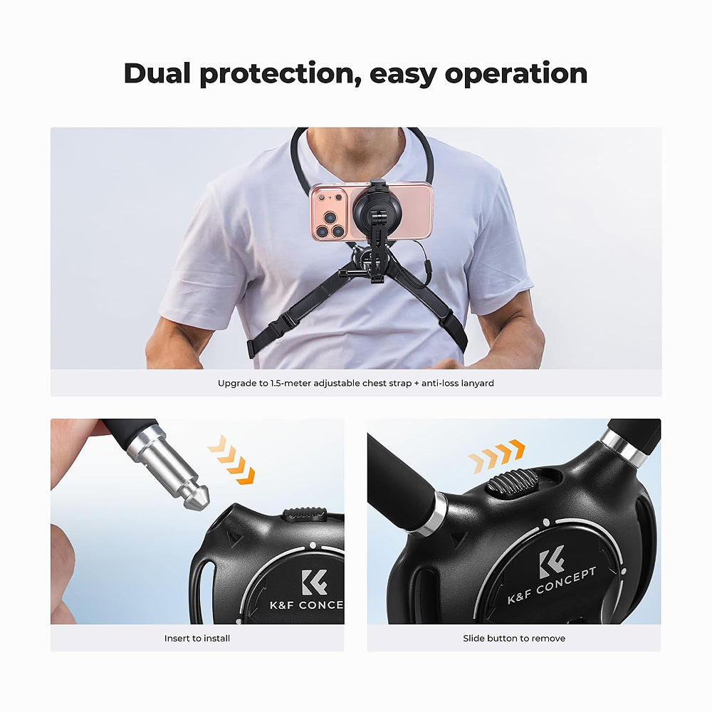 K&F CONCEPT Neck Phone Holder, 2-in-1 Magnetic & Clip-on Phone Neck Holder-KF15.0016
