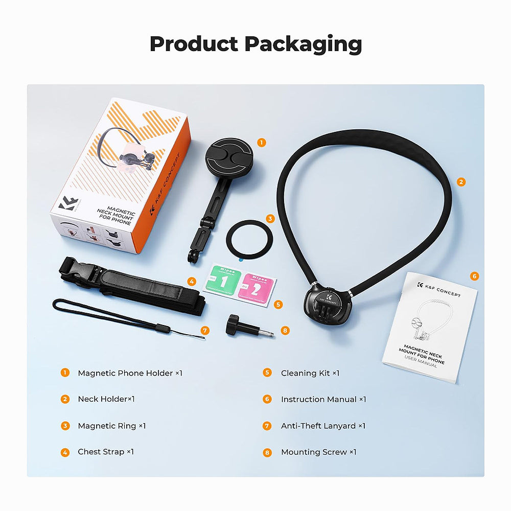 K&F CONCEPT Neck Phone Holder, 2-in-1 Magnetic & Clip-on Phone Neck Holder-KF15.0016