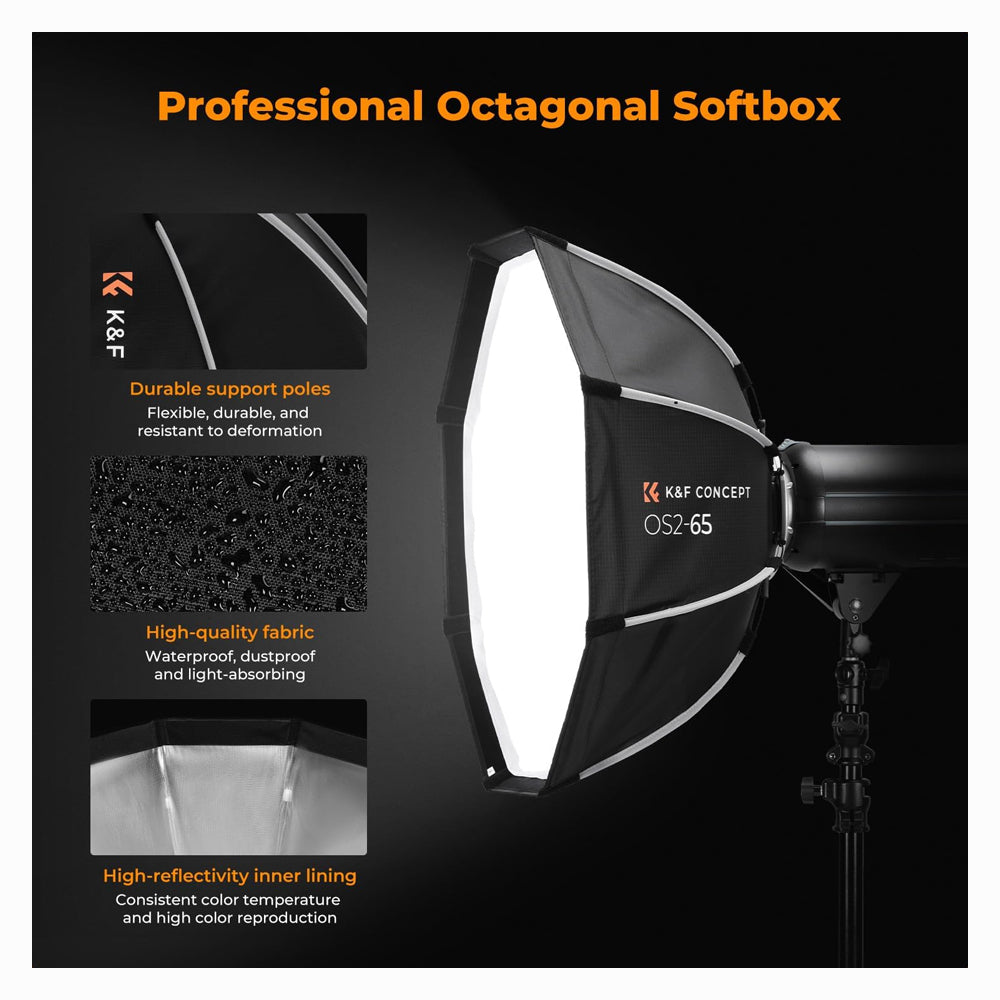 K&F CONCEPT Octagonal Softbox, 65cm Quick Release with Bowens Mount-KF18.0015