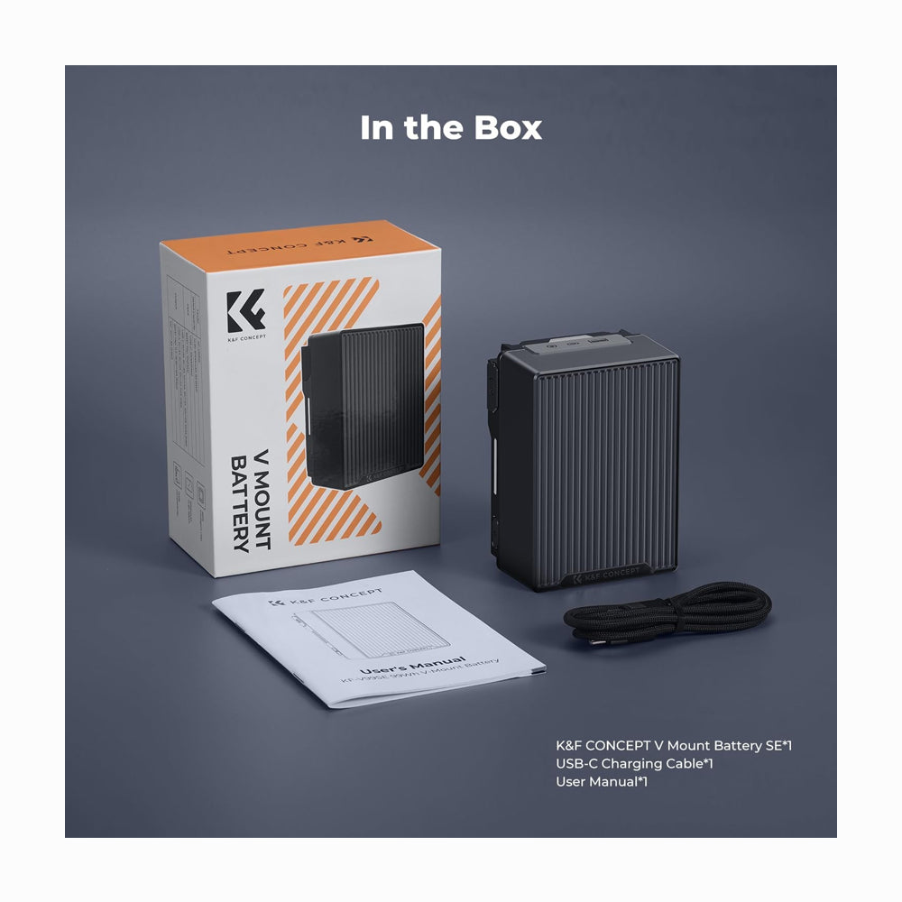 K&F CONCEPT V Mount Battery,Black 99Wh 6700mAh V-Mount Battery with PD 100W USB-C Fast Charging, with Dual D-TAP/A/USB-C/DC/TFT Display/Emergency Light KF28.0092