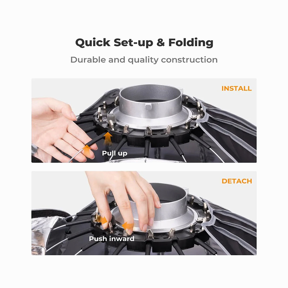 K&F Concept 120cm Softbox Parabolic Hexadecagon Compatible with Bowens Mount with Honeycomb Grid-KF18.0008V2