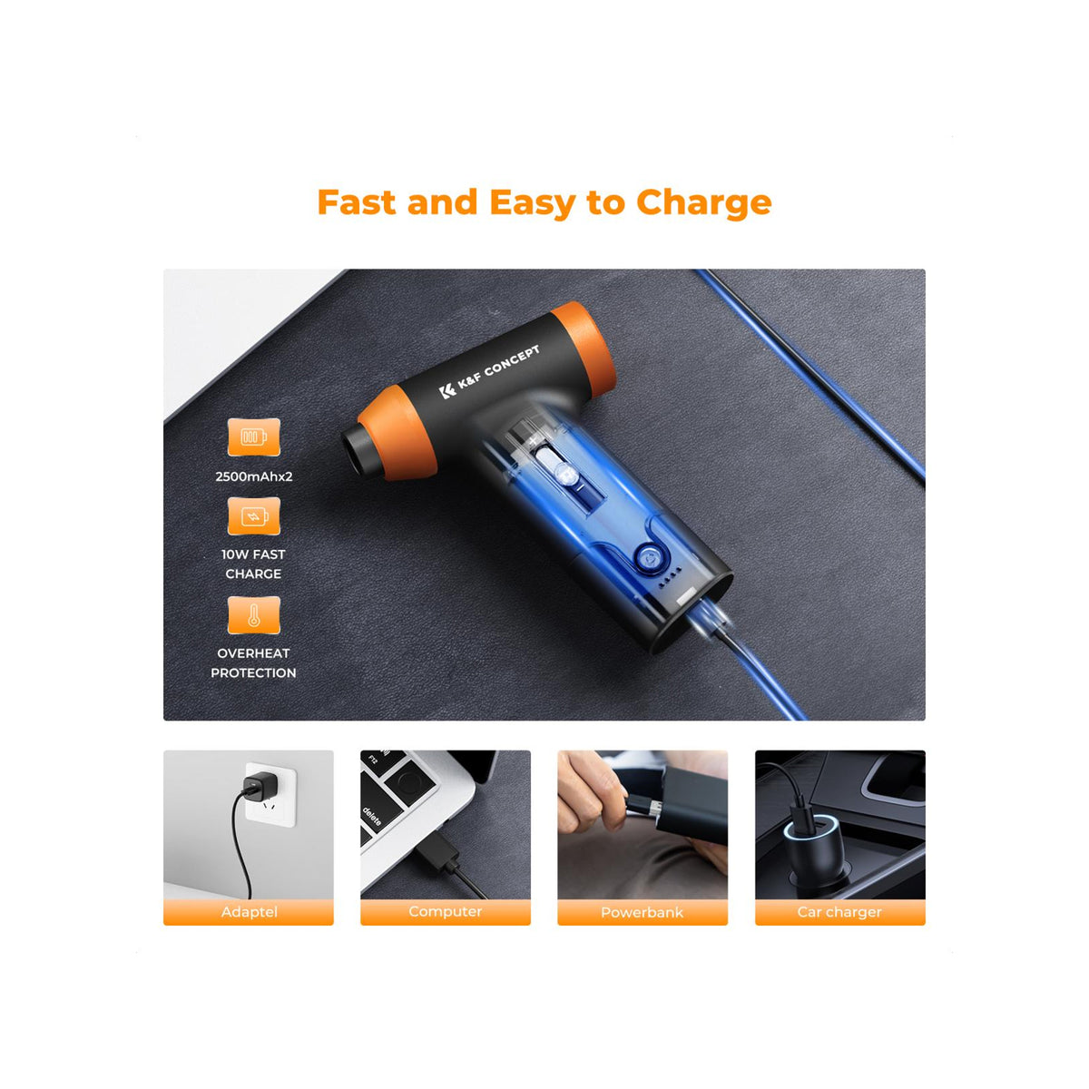K&F Concept 14-in-1 Electric Air Duster & Vacuum – 150,000RPM