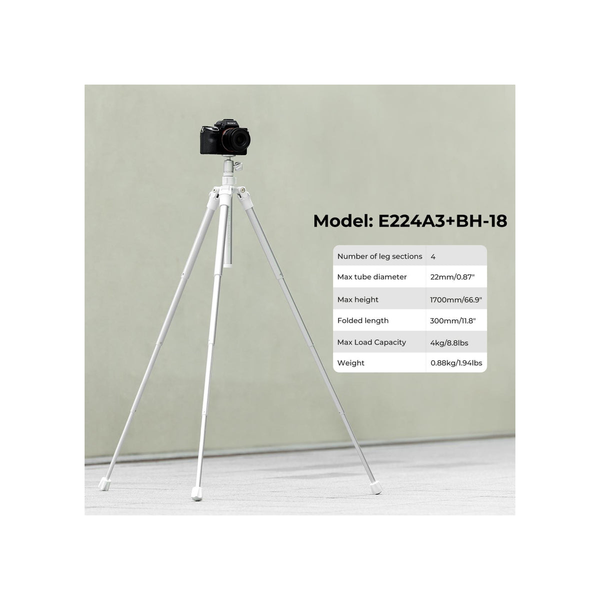 K&F Concept 170cm Phone & Camera Tripod with Ball Head – E224A3+BH-18 Silver