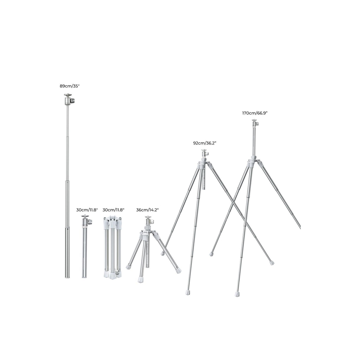 K&F Concept 170cm Phone & Camera Tripod with Ball Head – E224A3+BH-18 Silver