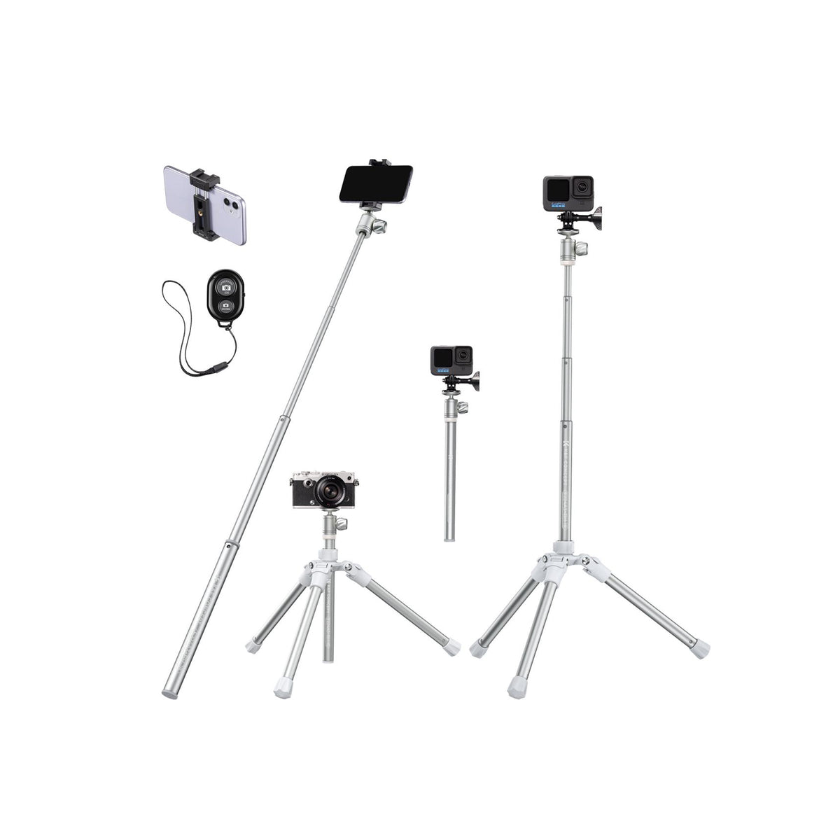 K&F Concept 170cm Phone & Camera Tripod with Ball Head – E224A3+BH-18 Silver